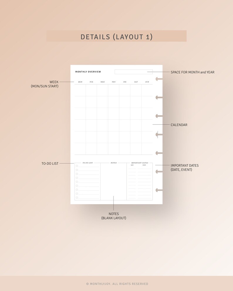 Monthly Overview HP Mini Planner Inserts Printable Simple Etsy