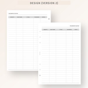 Puede incluir: Dos p&aacute;ginas imprimibles de administrador de contrase&ntilde;as con columnas para el sitio web, el nombre de usuario, el correo electr&oacute;nico, la contrase&ntilde;a y las notas. Las p&aacute;ginas est&aacute;n dise&ntilde;adas para su uso en un planificador de encuadernaci&oacute;n en disco.