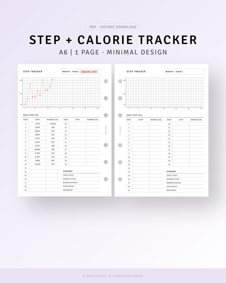 Step Tracker Printable A6 Ring Planner Inserts Daily Step Etsy