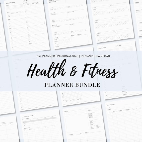 18+ Health Fitness Planner Printable Personal Inserts Bundle, Weight Loss Tracker, Workout Tracker, Mindful Eating Journal, Instant Download