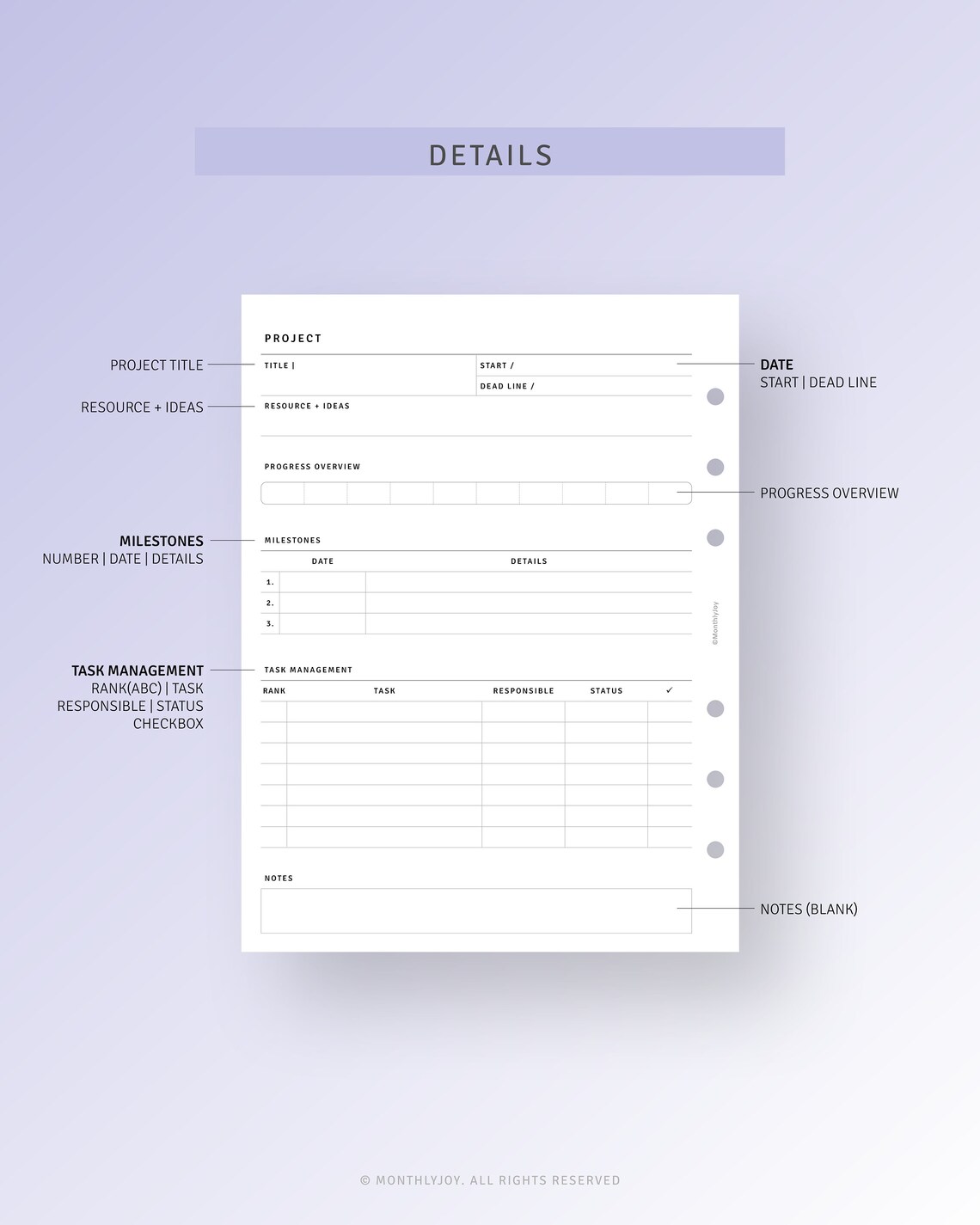 Project Notes And Task Sheet Project Planner Printable B6 Inserts, Project Tracker, Task Management ...