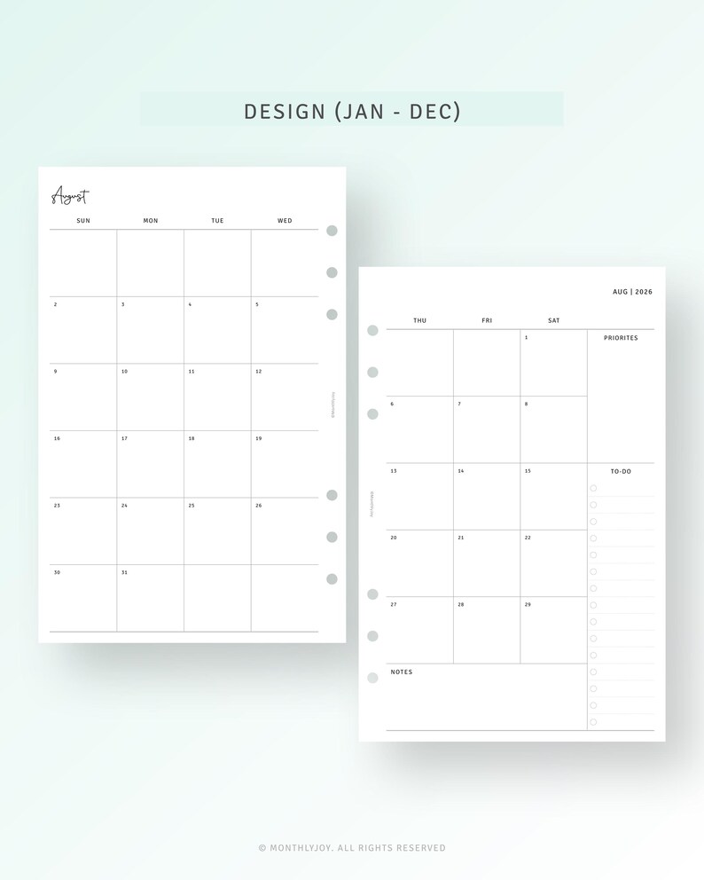 2026 Monthly Planner Half Letter Printable Dated Calendar Inserts ...