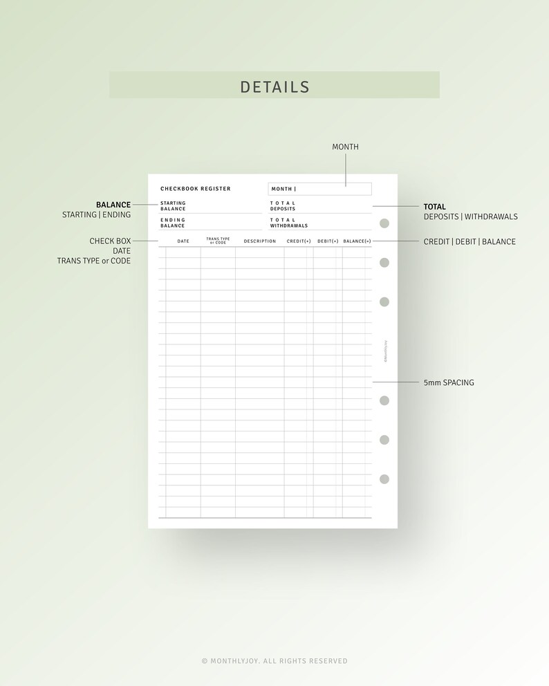 Check Register Printable Personal Wide Inserts, Spending Tracker ...
