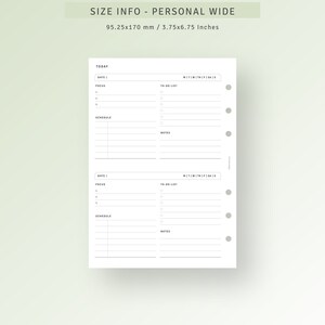 Daily Planner Printable 2 Days on 1 Page Personal Wide Inserts, Undated ...