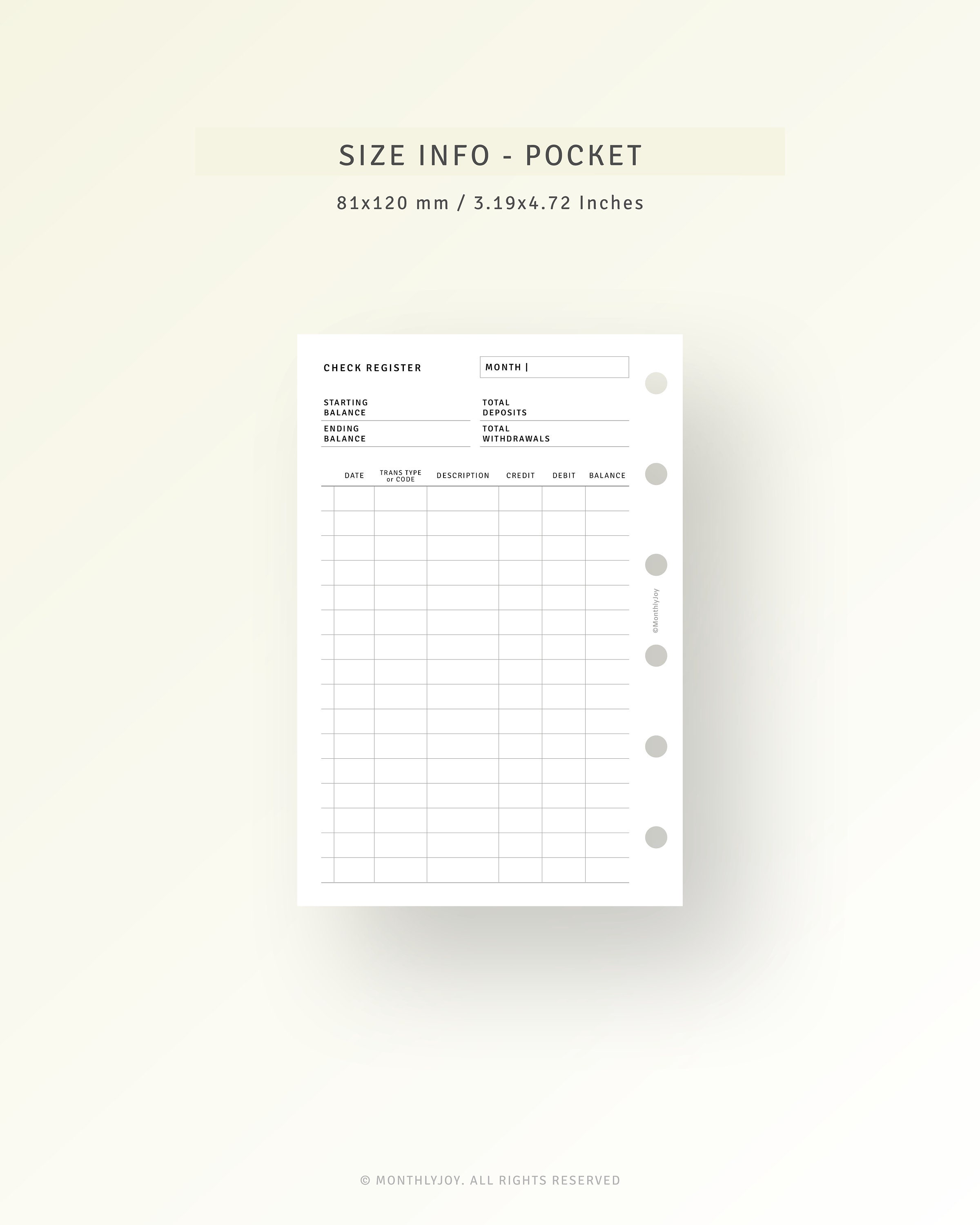 Pocket Ring CHECK REGISTER Printable Insert Set – ListLab