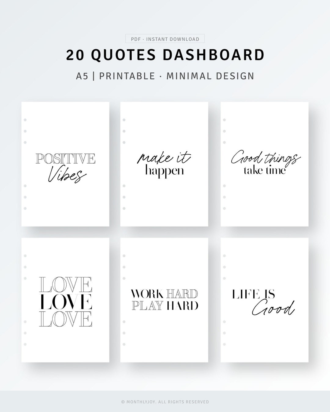 A5 Size, Motivation Planner Quotes Dashboard Printable Inserts ...