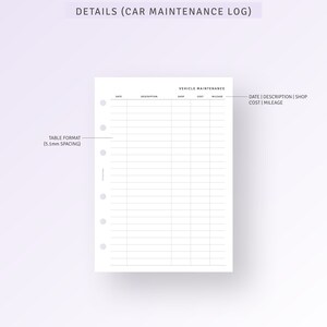 Car Maintenance Log A6 Planner Inserts Printable Household Vehicle Care ...