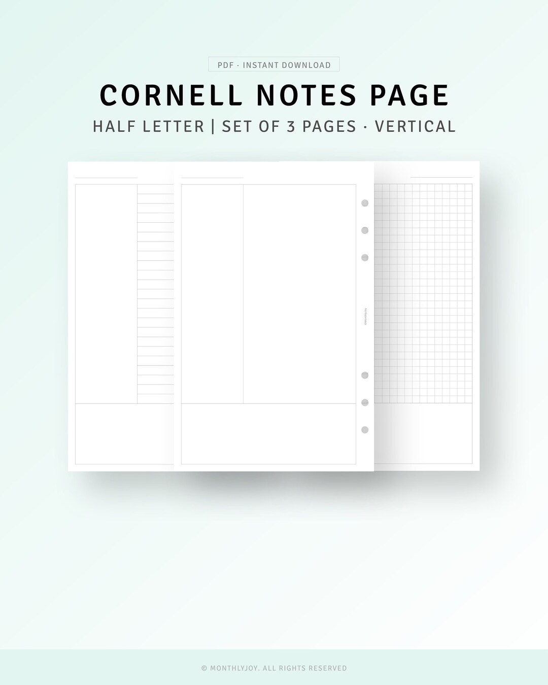 Cornell Notes Taking Printable Half Size Inserts, Study Notes Template ...