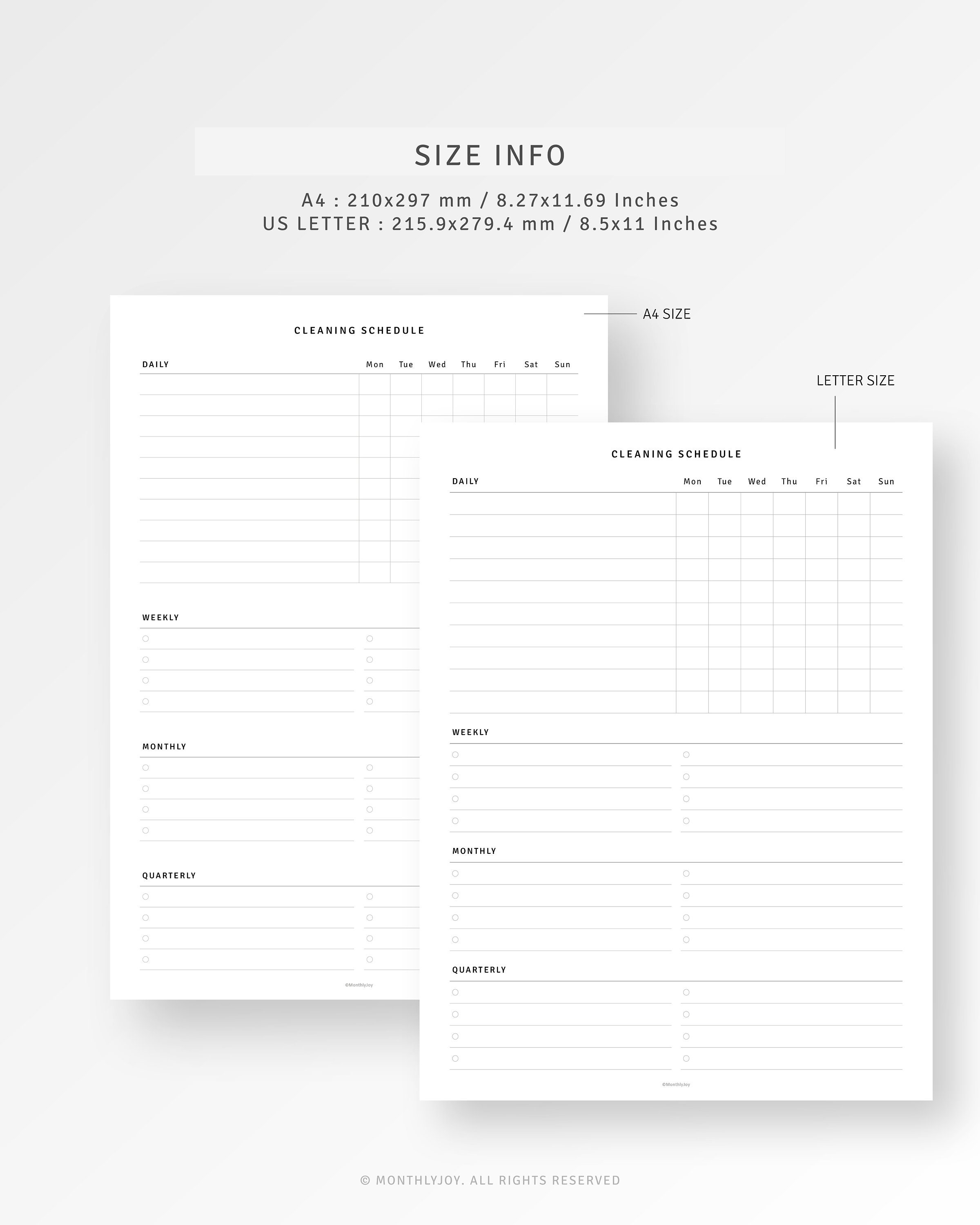 EDITABLE Printable Cleaning Schedule Template A4 Letter Weekly Daily ...