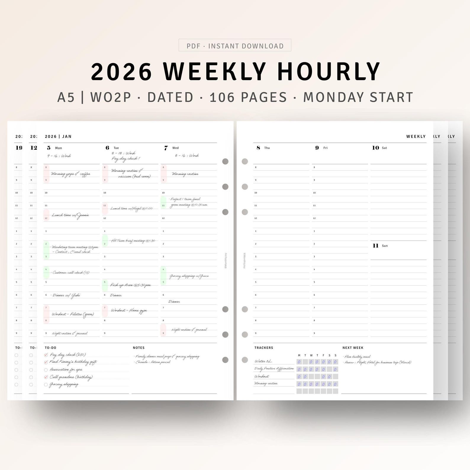 A5 Inserts, 2026 Weekly Planner Printable 2026 Dated Weekly Schedule ...