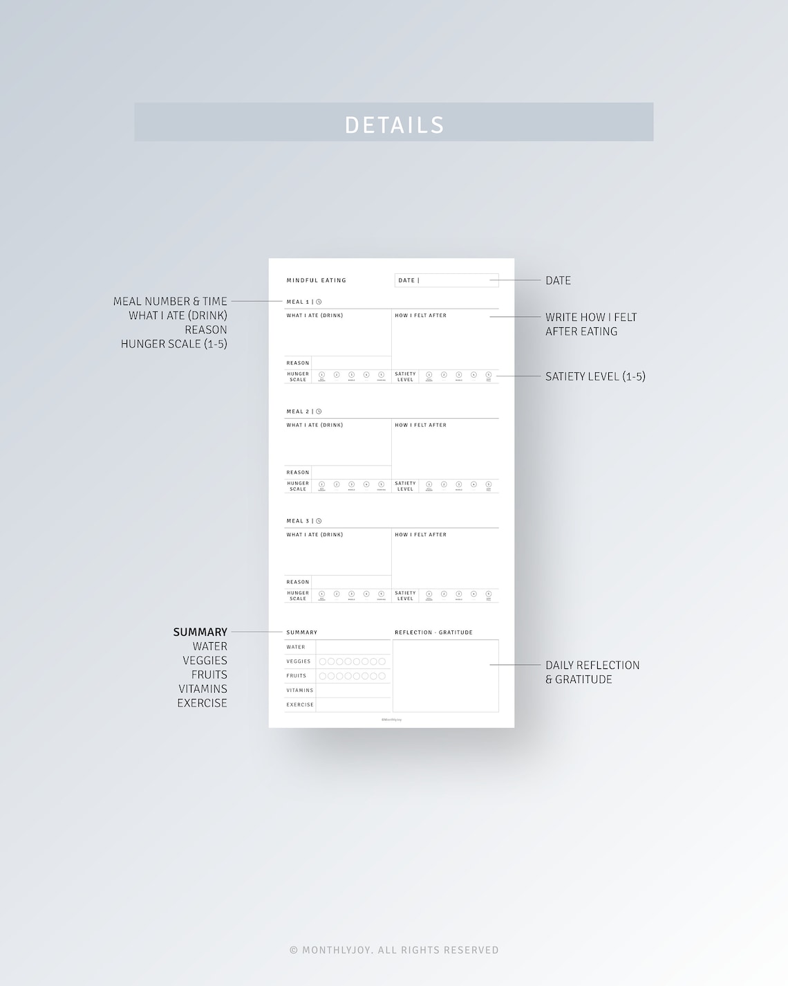 Mindful Eating Food Journal Standard TN Insert Printable Food ...
