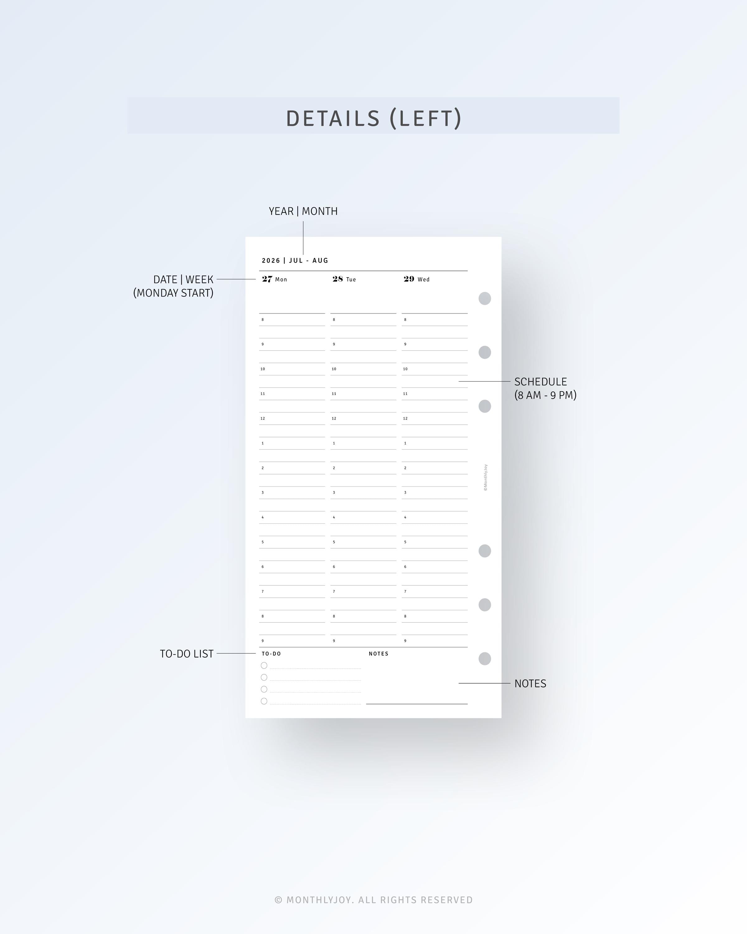 2026 Weekly Hourly Planner Personal Size, WO2P Inserts Dated Printable ...