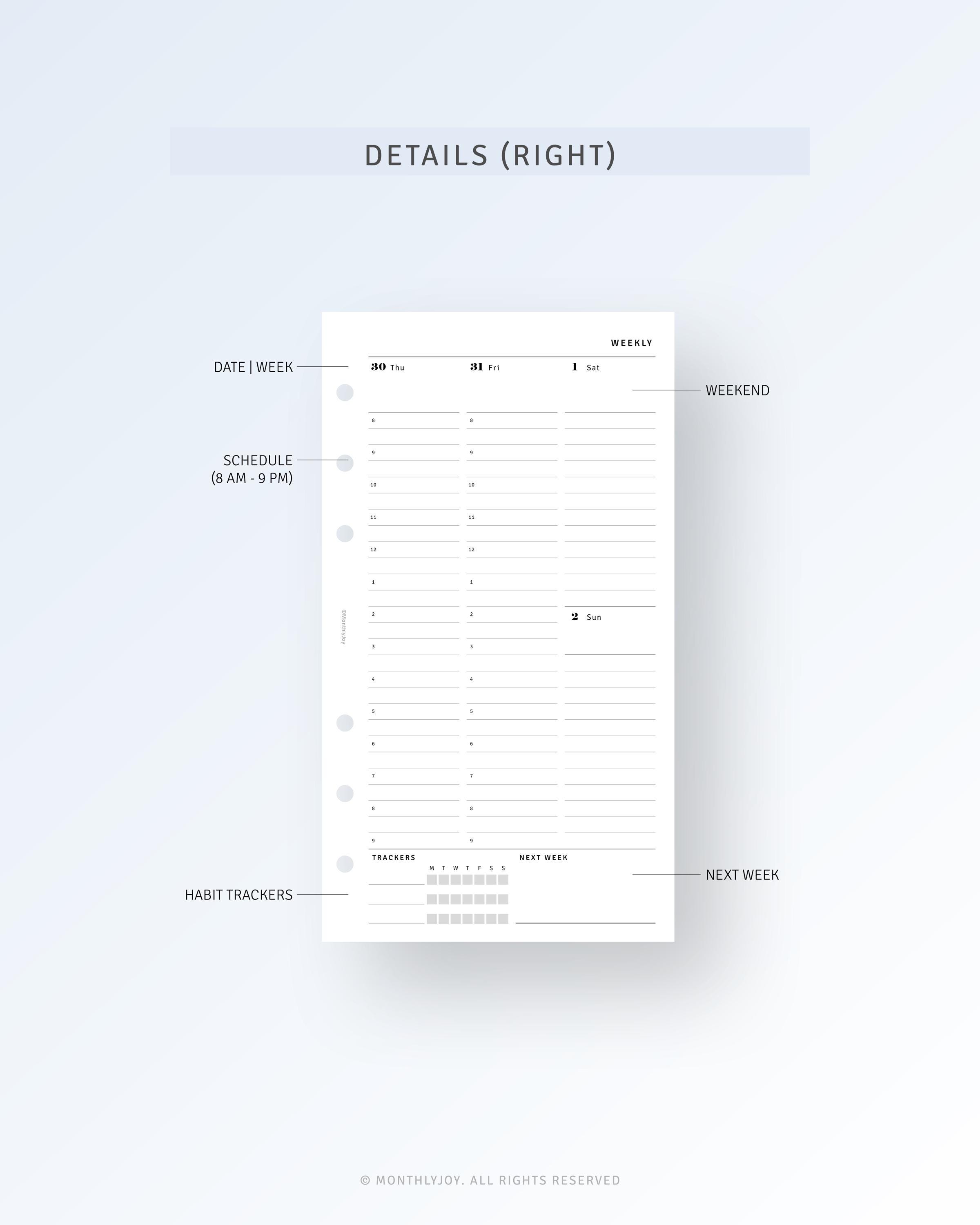 2026 Weekly Hourly Planner Personal Size, WO2P Inserts Dated Printable ...