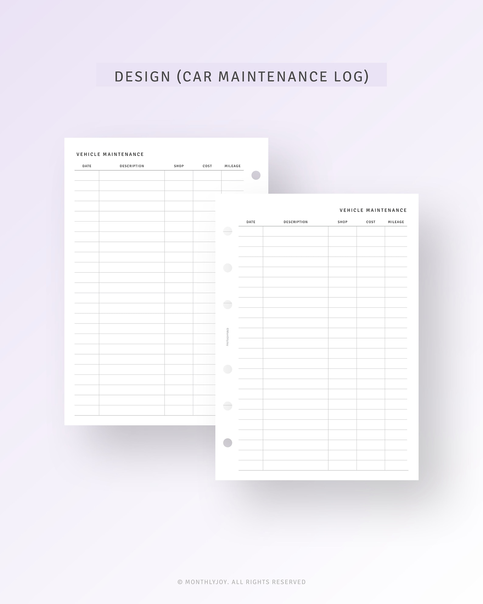 Car Maintenance Log A6 Planner Inserts Printable Household Vehicle Care ...