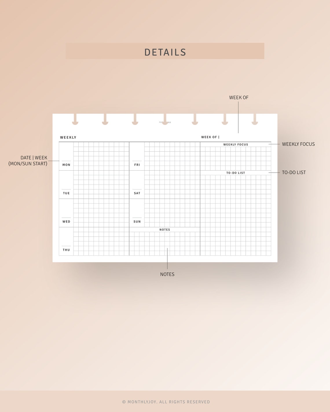 Week on One Page, HP Mini Inserts Printable Weekly Planner PDF Template ...