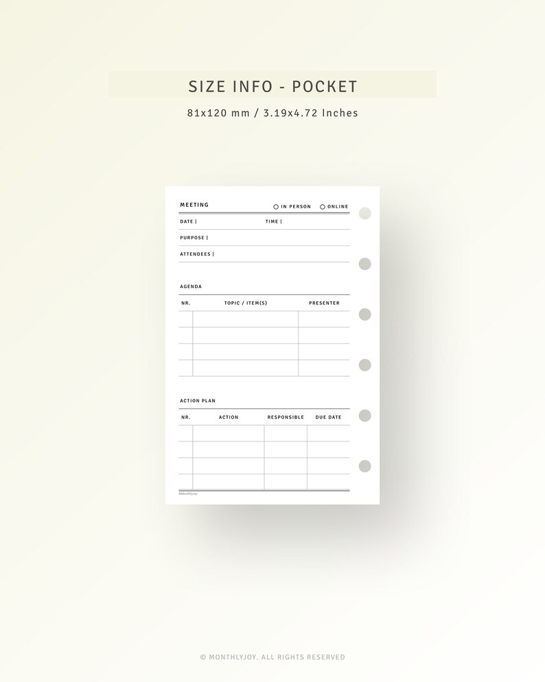 Meeting Notes Template Pocket Size Inserts Printable Project - Etsy