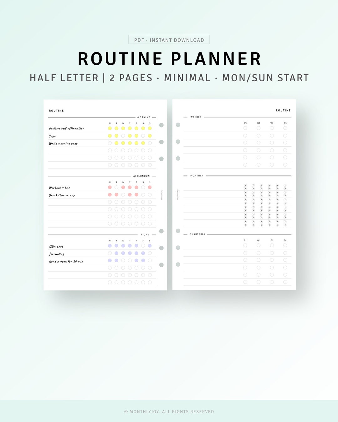 Routine Planner Printable Half Size Inserts Morning Routine - Etsy