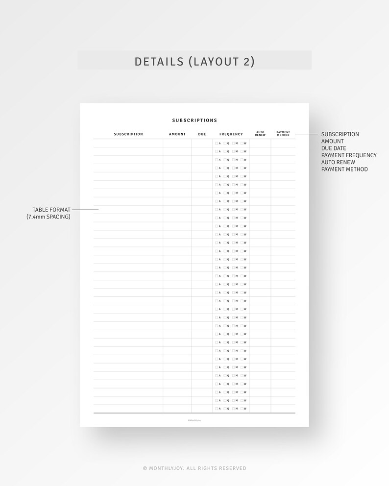Subscription Tracker Printable Monthly Bill Payment, Membership Log ...