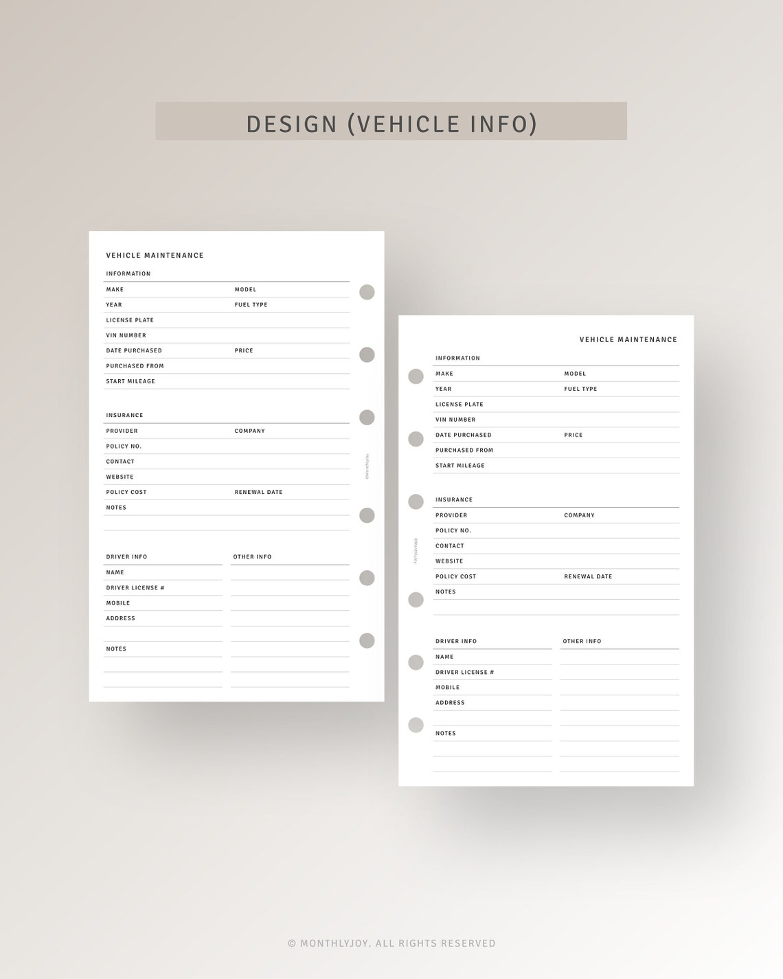 Car Maintenance Log FC Compact Inserts Printable Vehicle Service ...