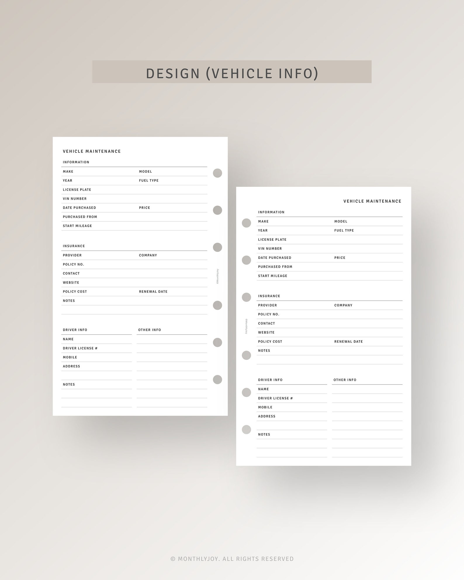 Car Maintenance Log FC Compact Inserts Printable Vehicle Service ...