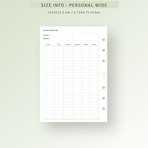 Blood Pressure Log Printable Personal Wide Inserts, Medical Vital ...
