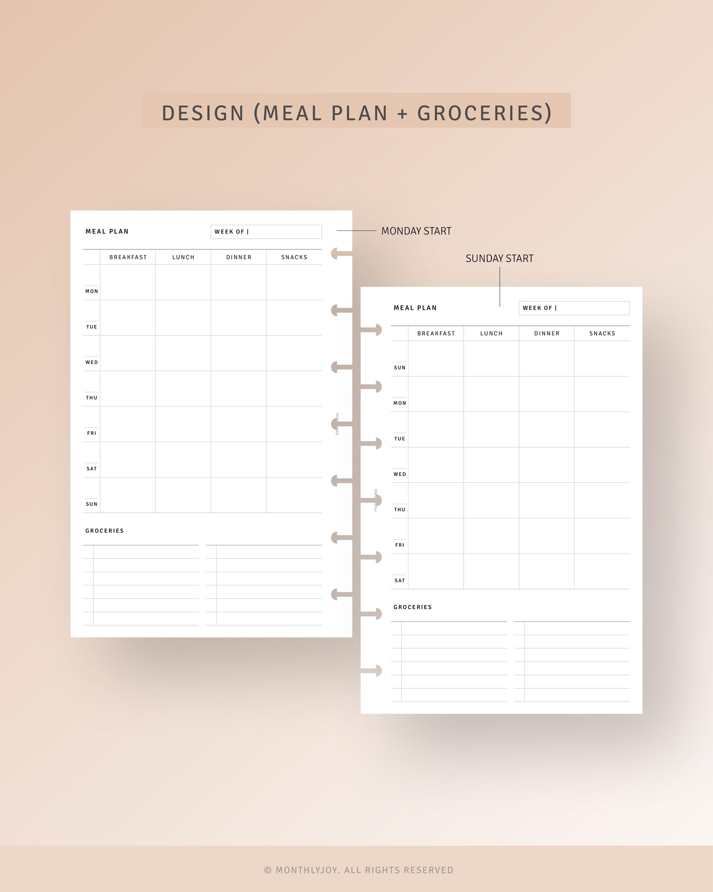 Meal Planner With Grocery List Printable HP Mini Inserts, Weekly Food ...