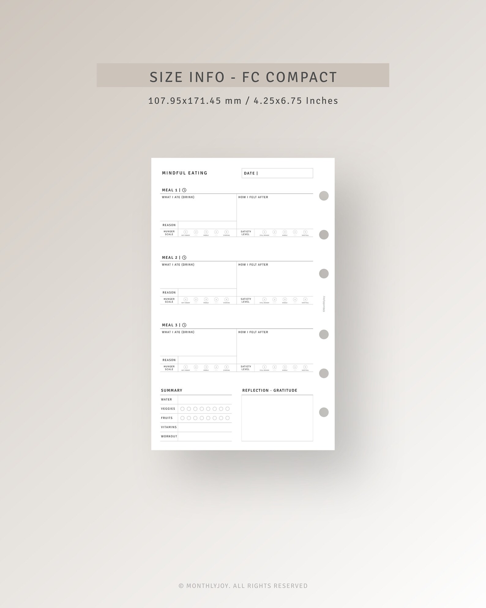 Mindful Eating Food Journal Printable FC Compact Inserts, Daily ...
