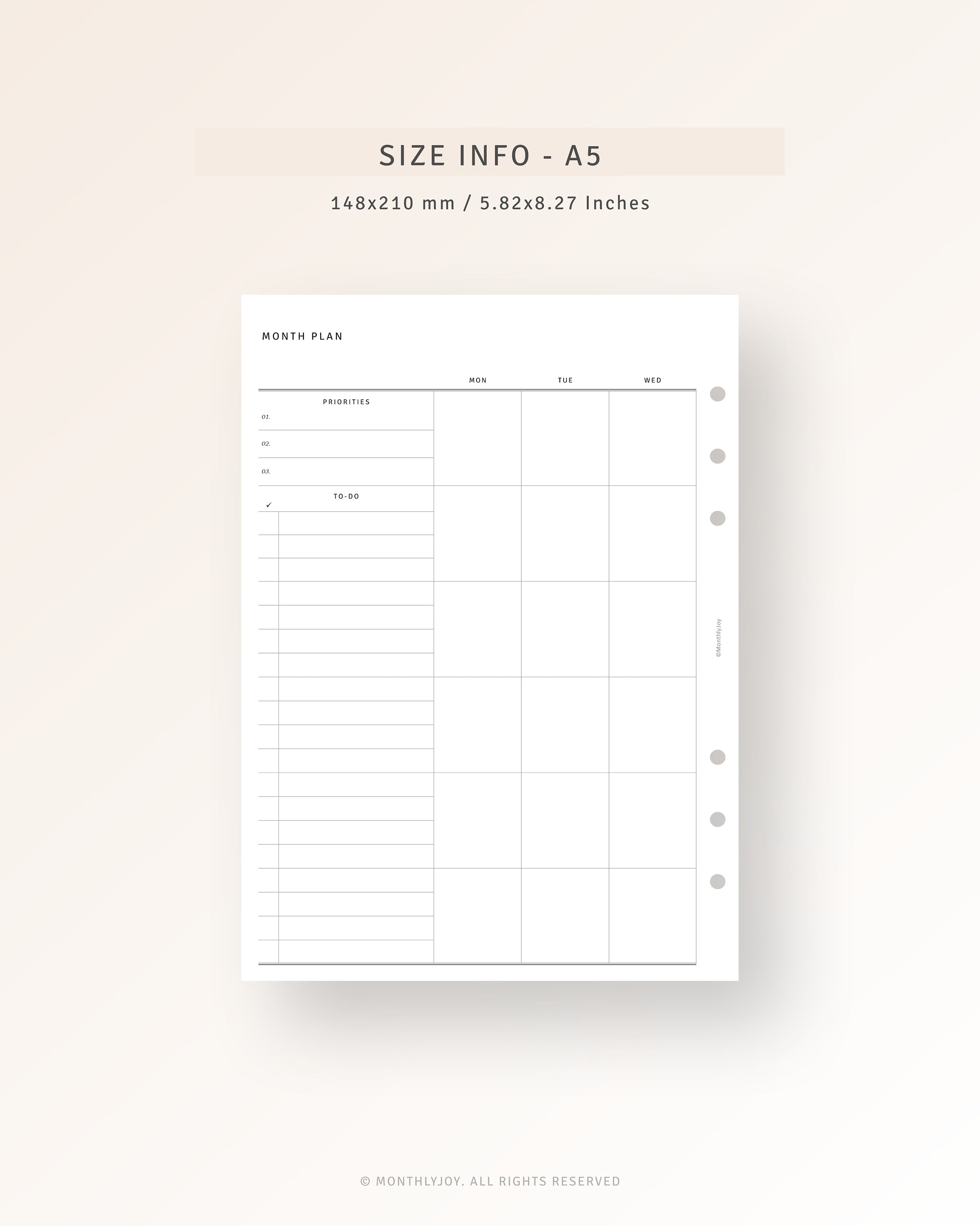 Monthly Planner Printable A5 Planner Inserts Undated Monthly - Etsy