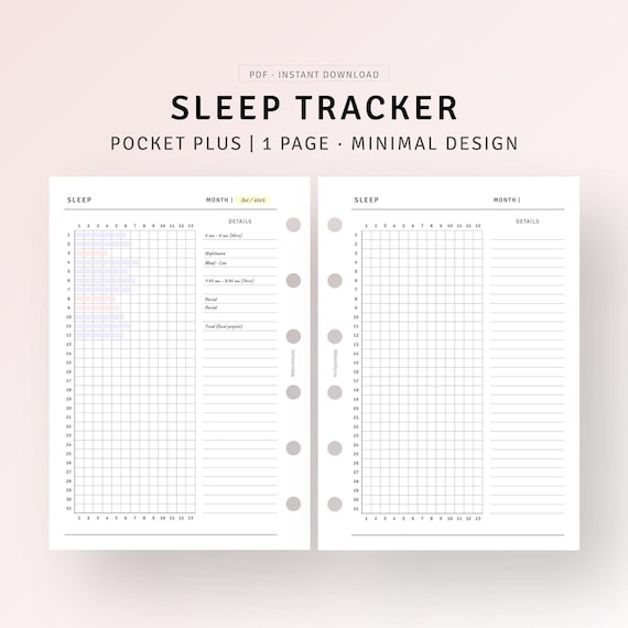 Sleep Tracker Pocket Plus Insert Printable Sleep Analysis Circle Template, Health Planner, Monthly Sleeping Bedtime Log, Instant Download