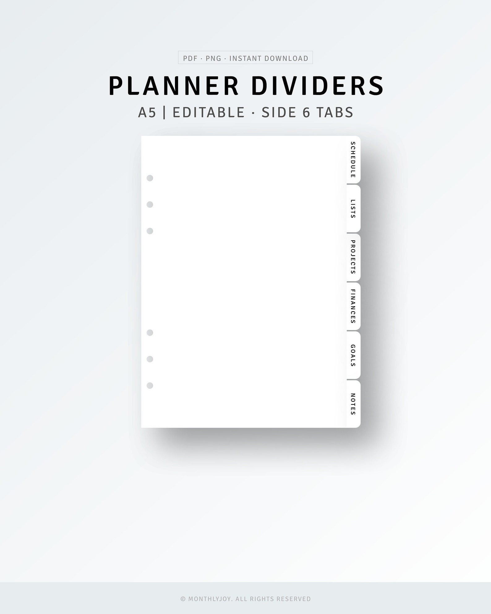 A5 Planner Dividers Printable PDF PNG Editable Side Tabs - Etsy