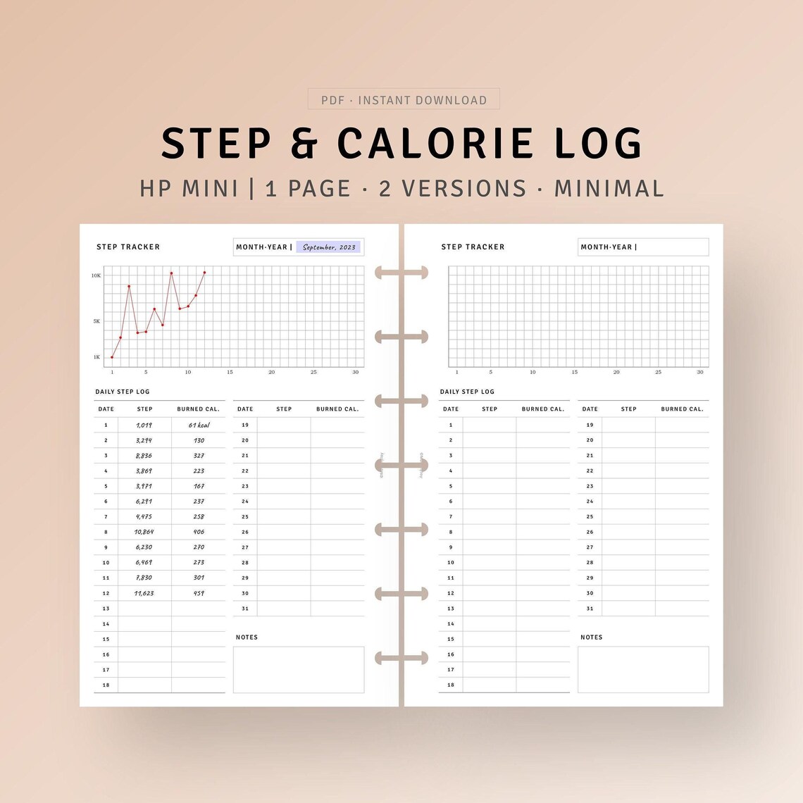 Walking Log Journal Printable HP Mini Inserts, Daily Step Log Tracker ...
