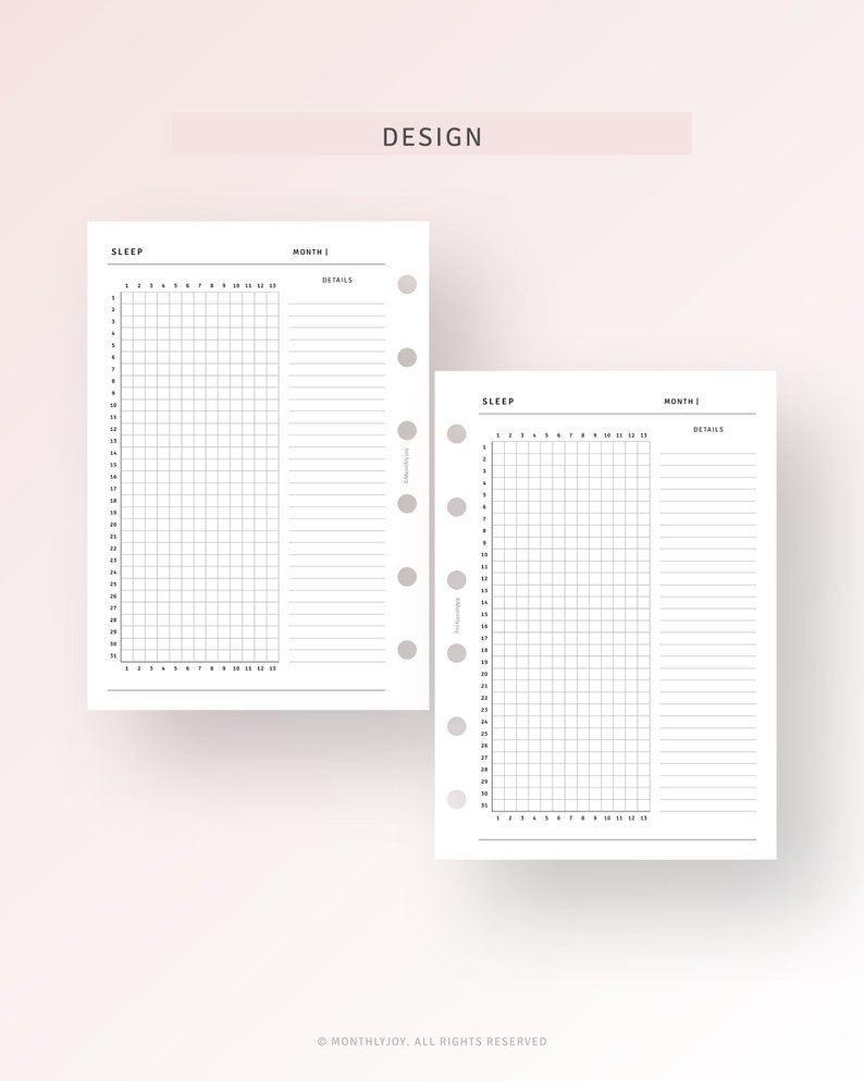 May include: Two black and white printable planner pages for tracking sleep. The pages are labeled "Sleep" and "Month 1" and "Month 2". Each page has a grid for tracking hours of sleep and a section for notes.