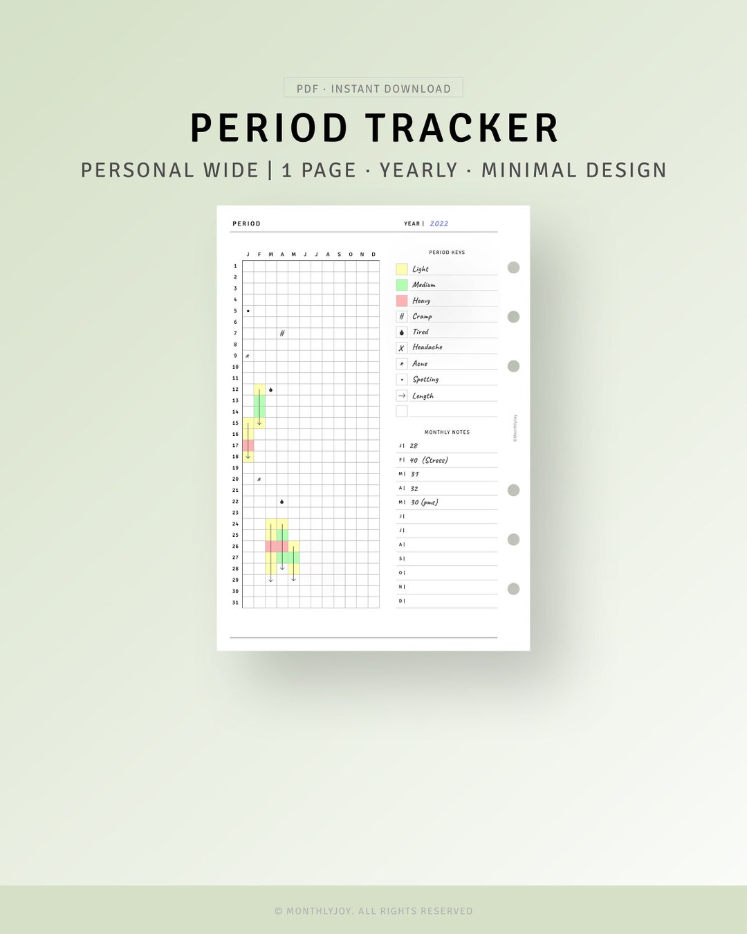 Period Calendar Printable Personal Wide Inserts, Menstrual Calendar Log ...
