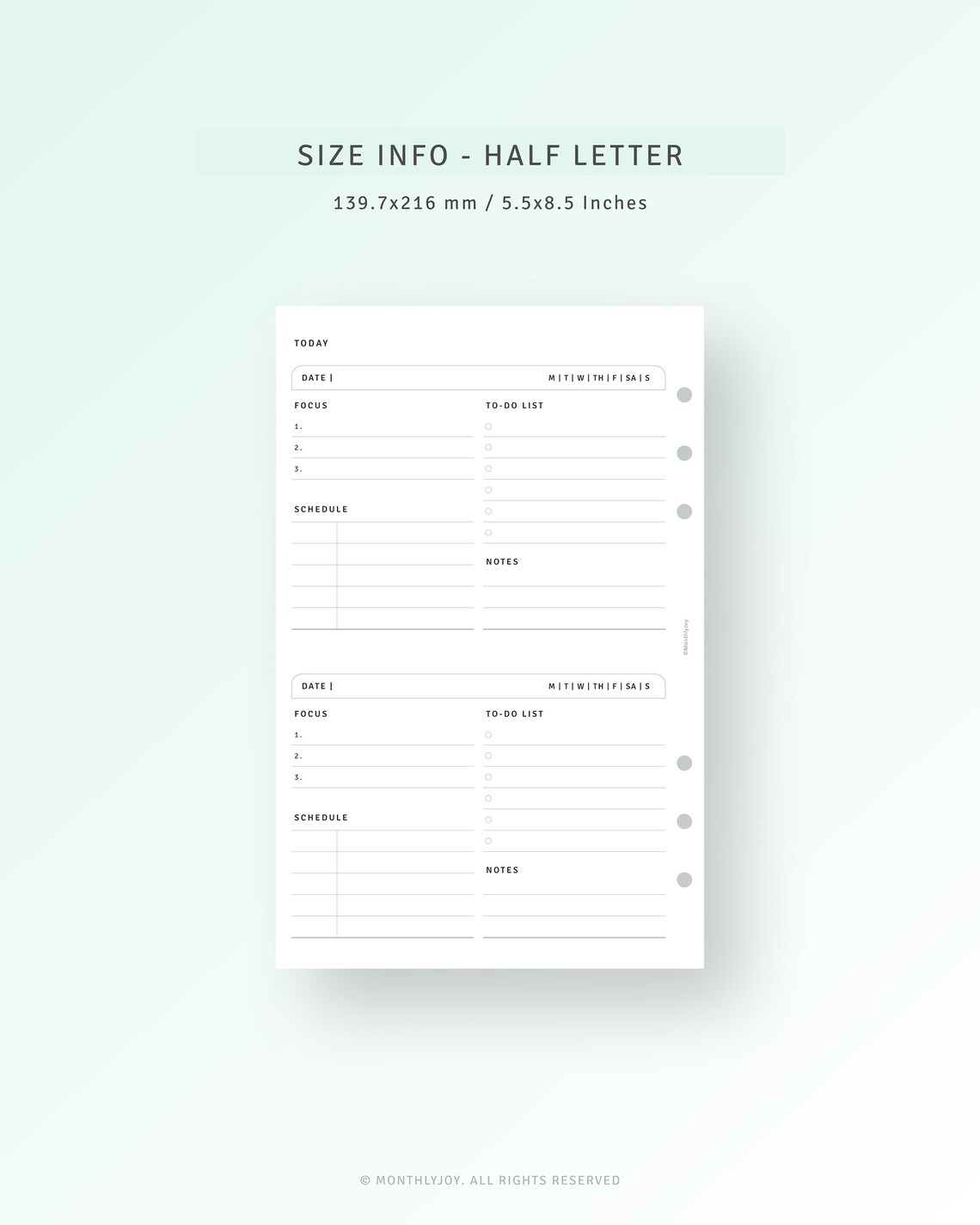 2 Days on 1 Page Printable Half-letter Inserts, Undated Daily Planner ...