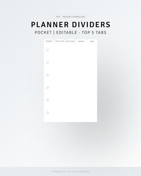 Editable Planner Dividers Pocket Planner Printable Planner Etsy