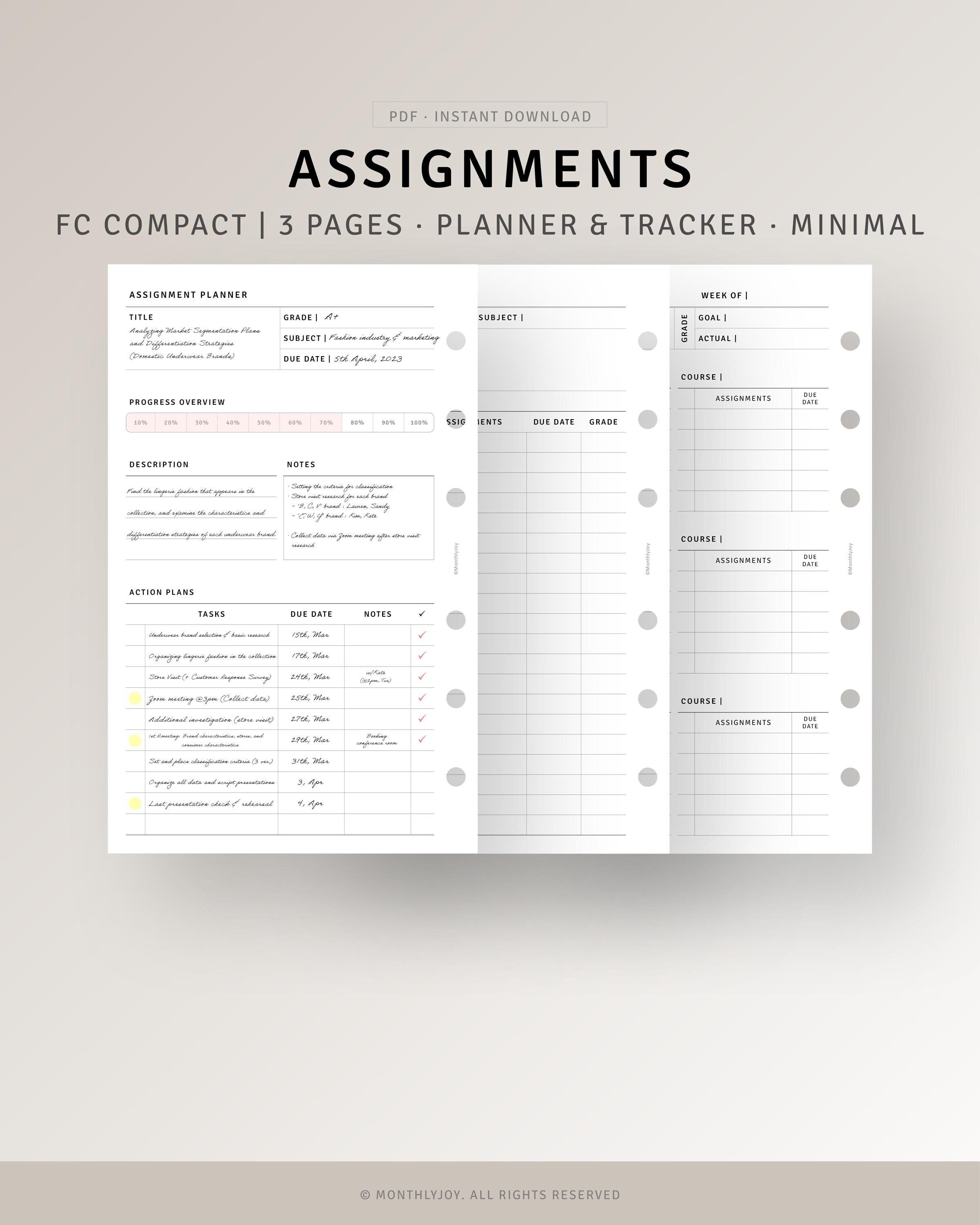 Assignment Tracker Printable Student Planner Template, Homework Tracker ...