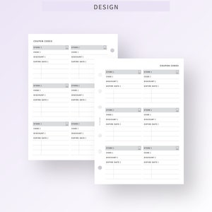 Coupon Codes Tracker A6 Inserts, Shopping Discount Code Log Template, Sale Checklist, Store Coupon Code List Organizer, Discount Tracker image 4