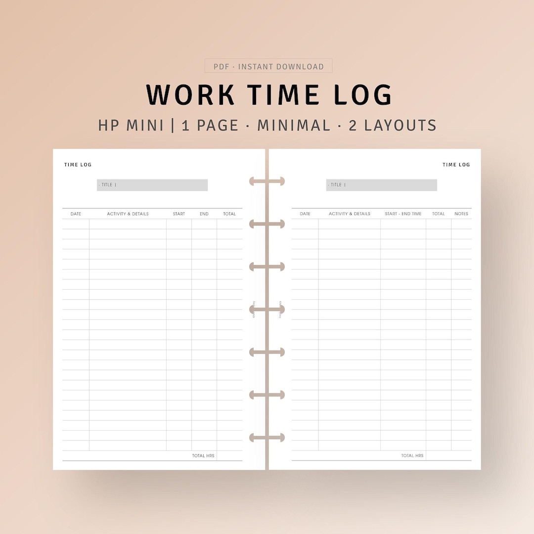 Time Log Tracker Printable HP Mini Inserts, Work Hours Log, Employee ...