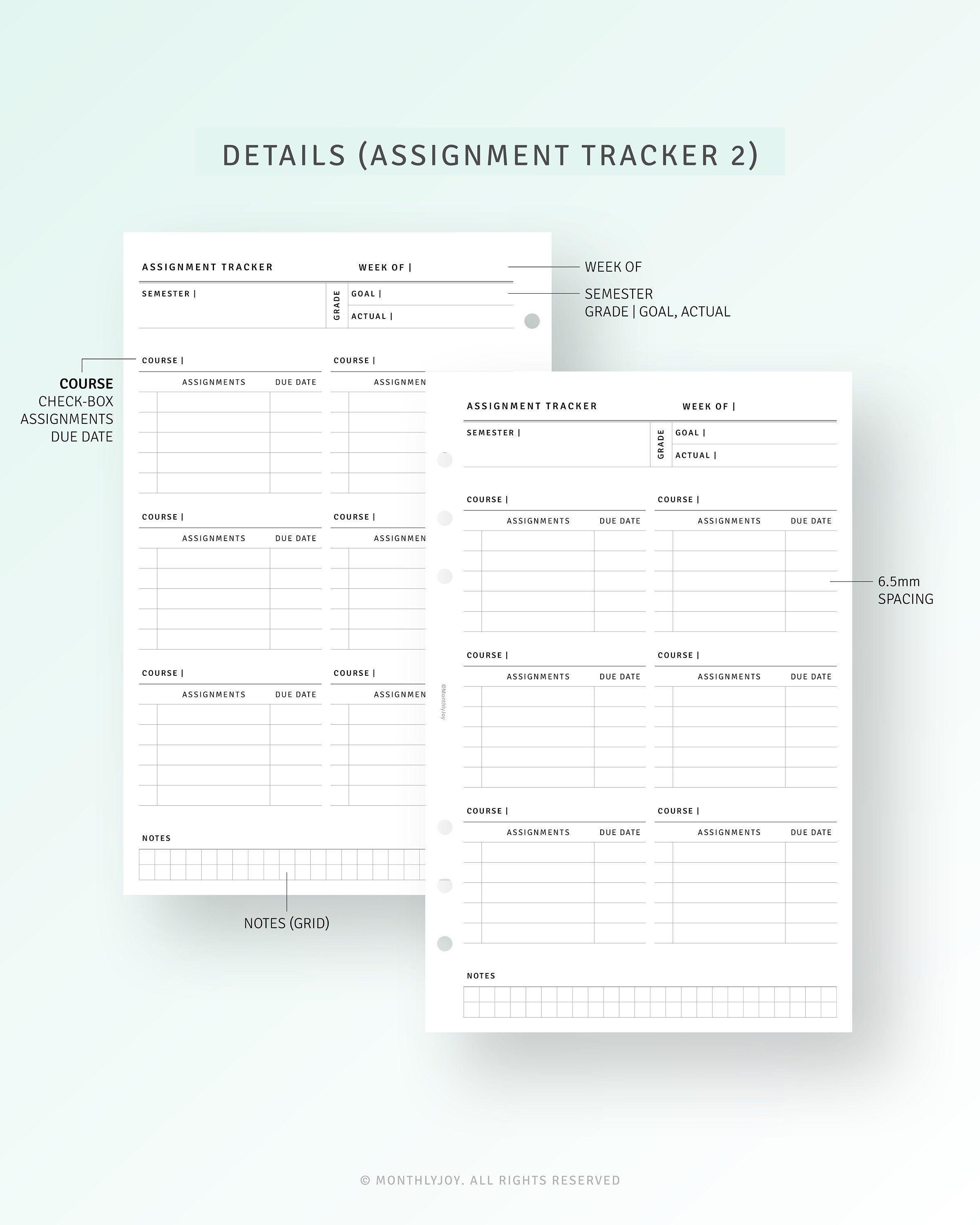 Assignment Tracker Printable Homework Tracker for Student, College New ...