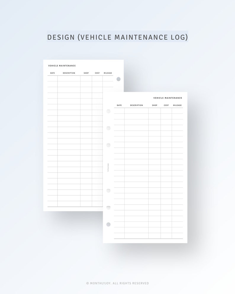 Personal Car Maintenance Log Printable Inserts Car Repair | Etsy