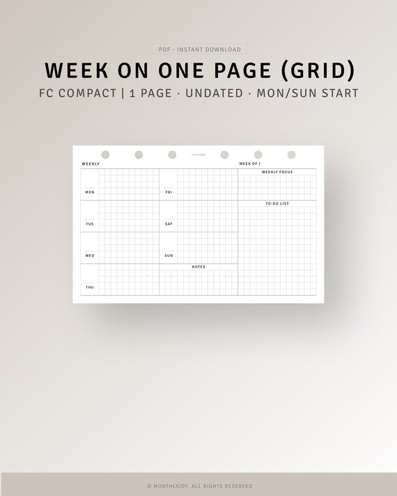 Paper & Party Supplies Paper FC Compact PRINTABLE 2022 Week on 1 page ...