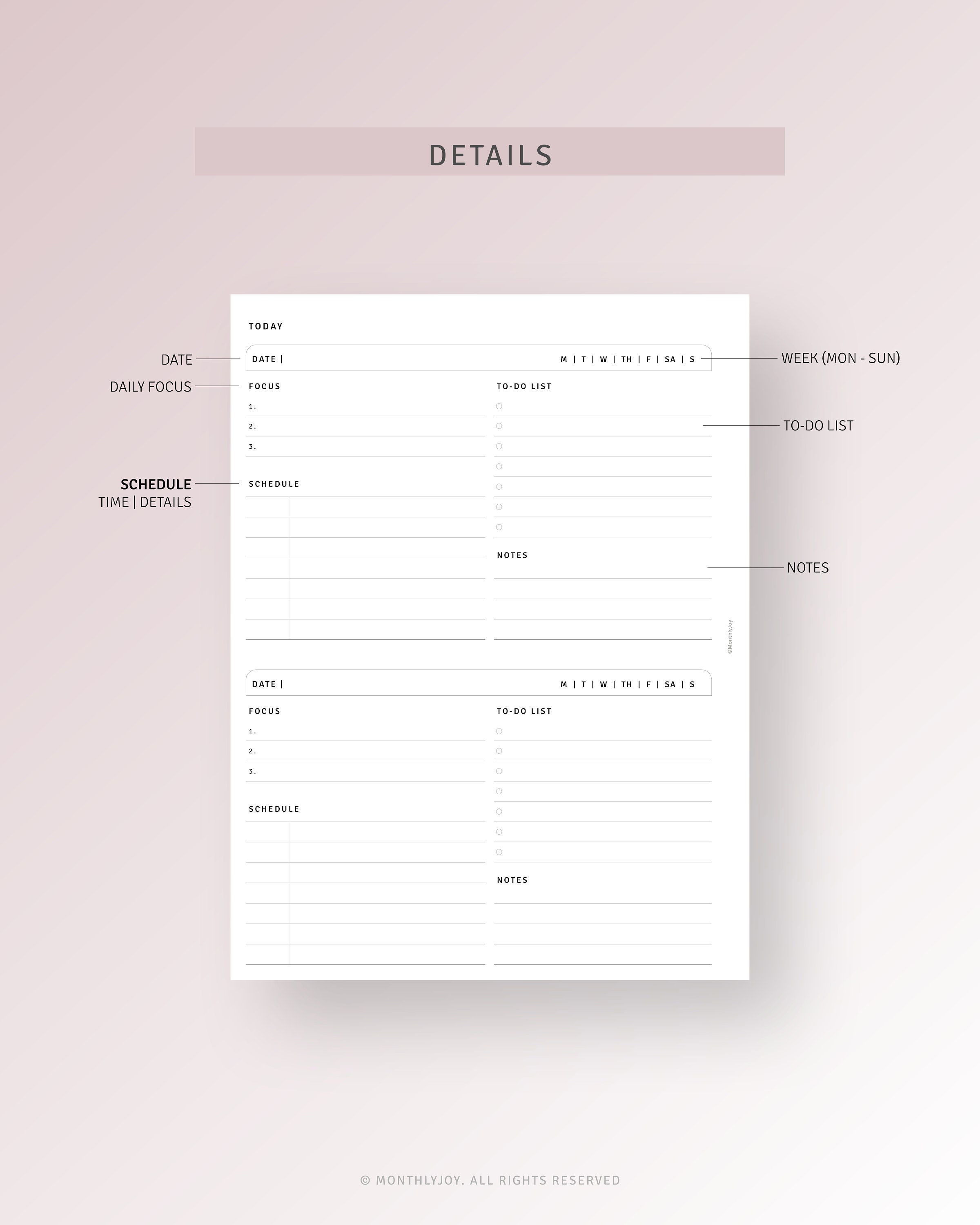 Minimalist Daily Planner Printable HP Classic Inserts, 2 Days on 1 Page ...