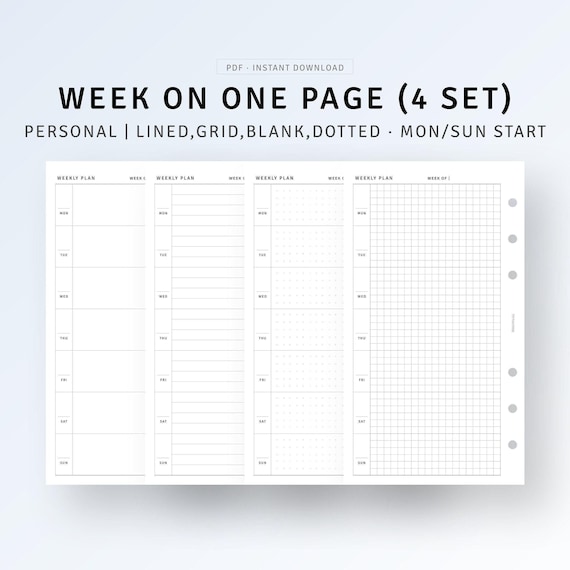 Personal, Week on One Page Printable Weekly Schedule Organizer, Minimal Weekly Task Organizer, Weekly Overview, Digital Download PDF