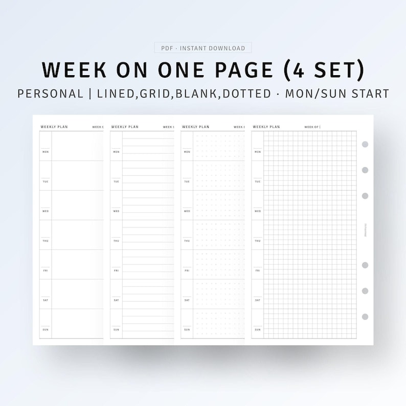 Personal, Week on One Page Printable Weekly Schedule Organizer, Minimal Weekly Task Organizer, Weekly Overview, Digital Download PDF image 1