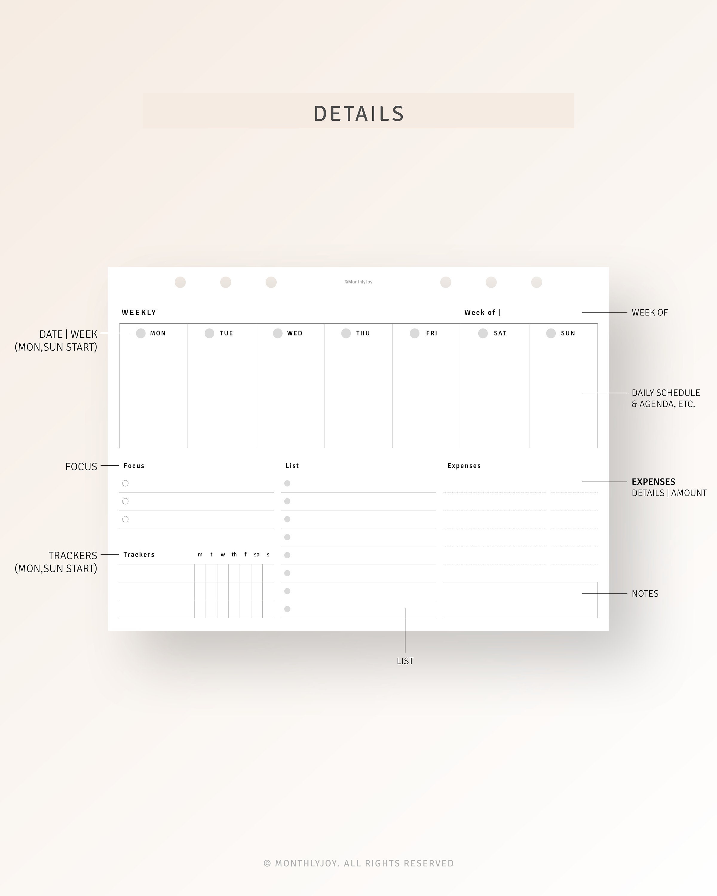 A5 Size, Undated Weekly Overview Planner Printable Weekly to Do List ...