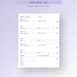 Mindful Eating Journal B6 Planner Inserts Printable Food Log Diary ...