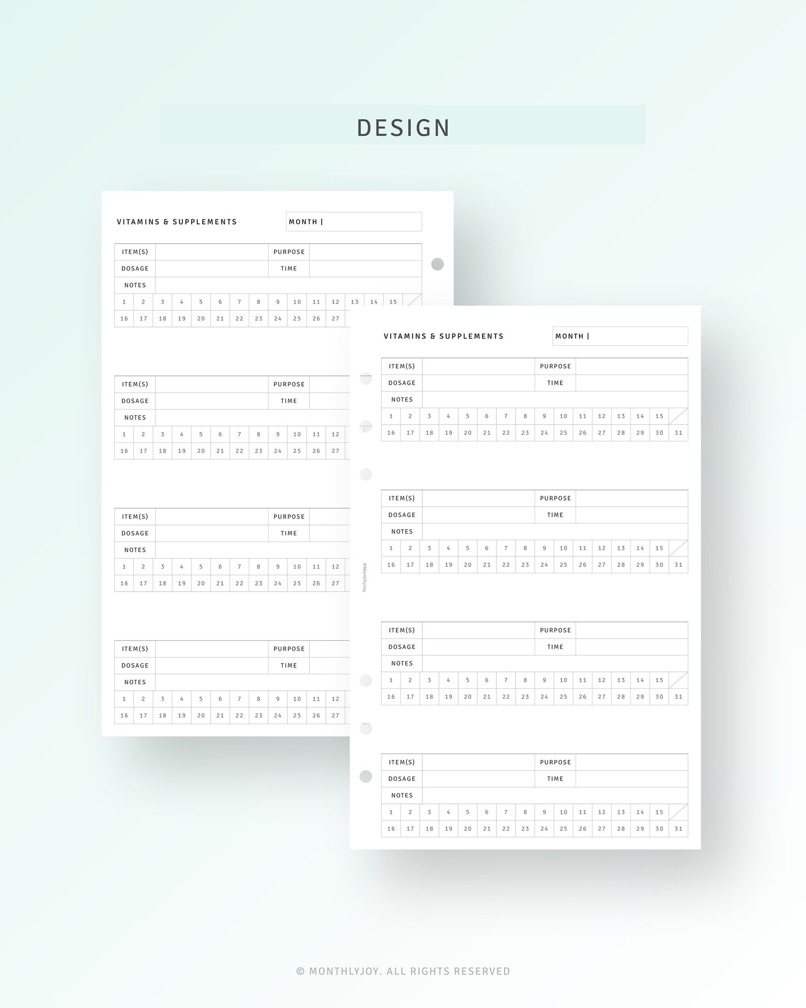 Vitamin Supplement Tracker Half Letter Inserts Printable Medication Log ...