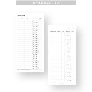 Subscription Tracker Hobonichi Weeks Inserts Printable Membership Bill