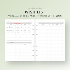 Wunschliste Vorlage persönliche breite Einsätze druckbare Weihnachten Geburtstag Wunschliste, Einkaufsliste, Geschenke für mich, Einkaufsliste, Sofort Download