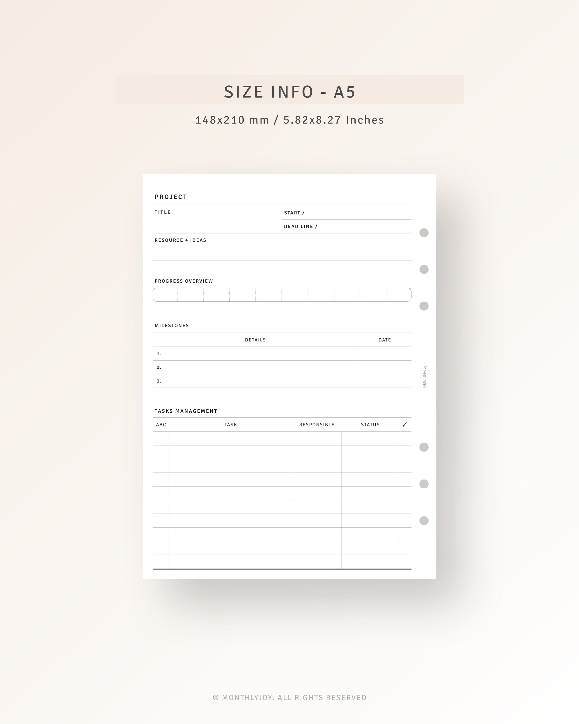 A5 Inserts Project Planner Tracker Printable Project - Etsy